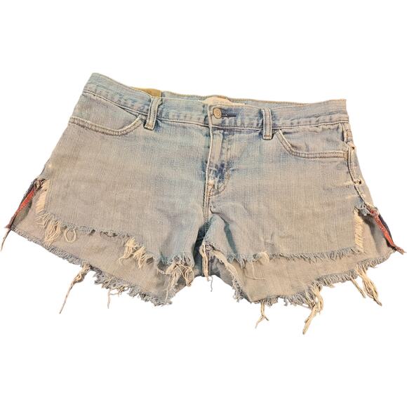 VNTG Y2K Gap 1969 Denim Cutoff Shorts 8 Long & Lean Upcycled Distressed Frayed - Picture 1 of 8